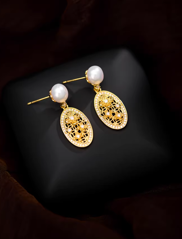 Vintage Pearl Hollow Drop Earrings