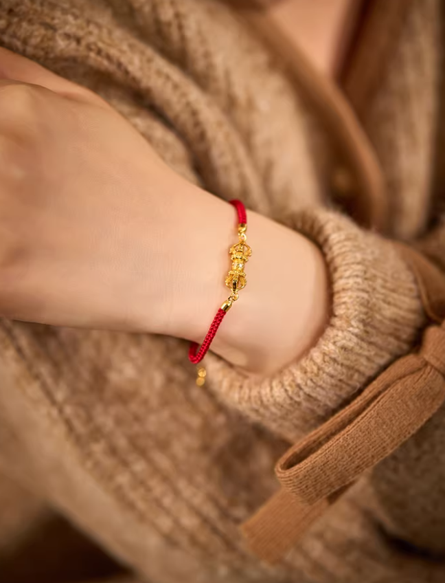 Fortune Red String Silver Charm Bracelet