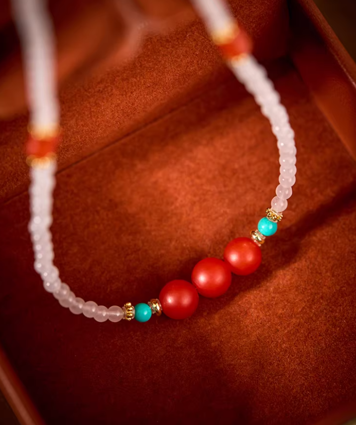Scarlet Agate Beaded Pendant Necklace