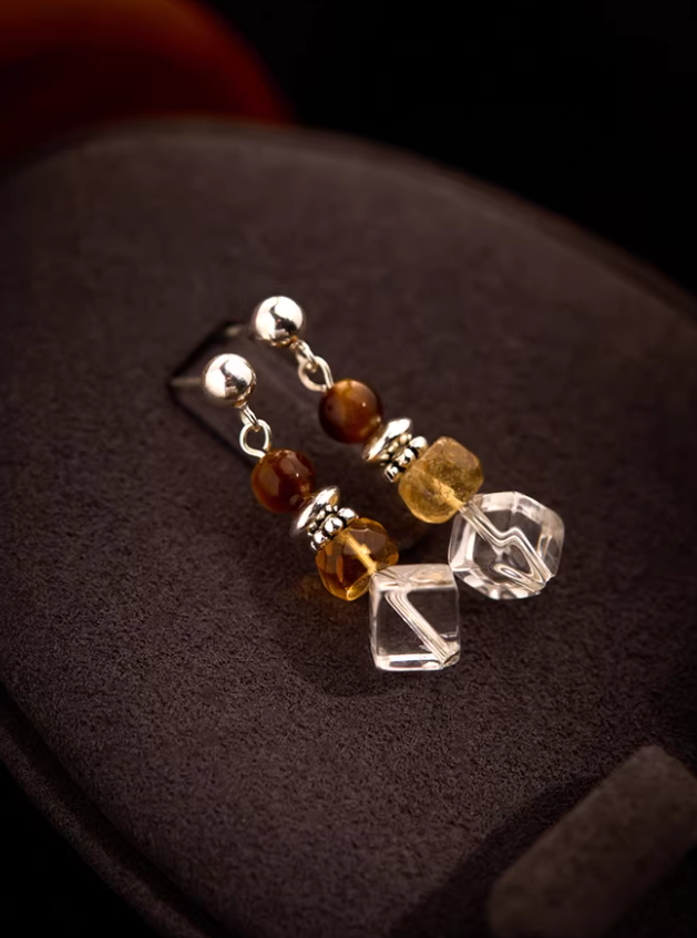 Crystal Geometry Silver Earrings