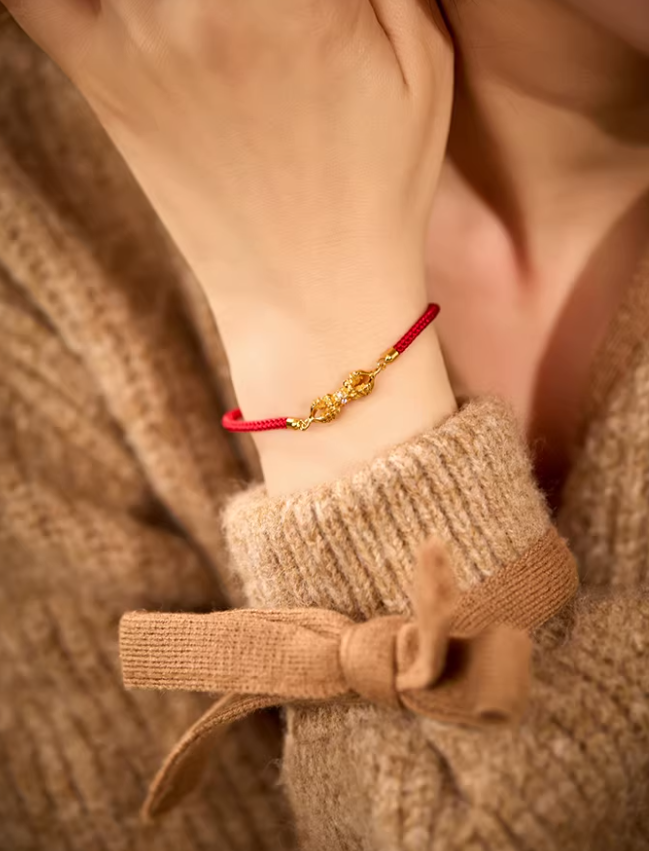 Fortune Red String Silver Charm Bracelet