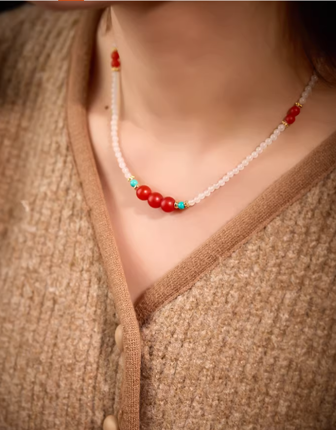 Scarlet Agate Beaded Pendant Necklace