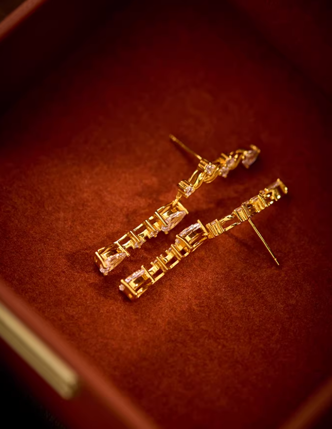 Golden Flow Longline Statement Earrings