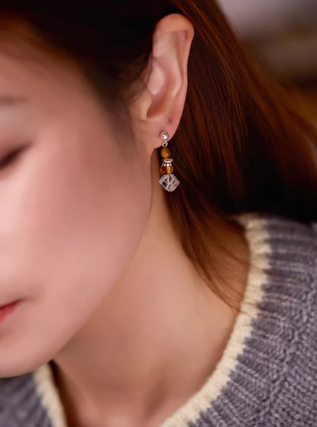 Crystal Geometry Silver Earrings