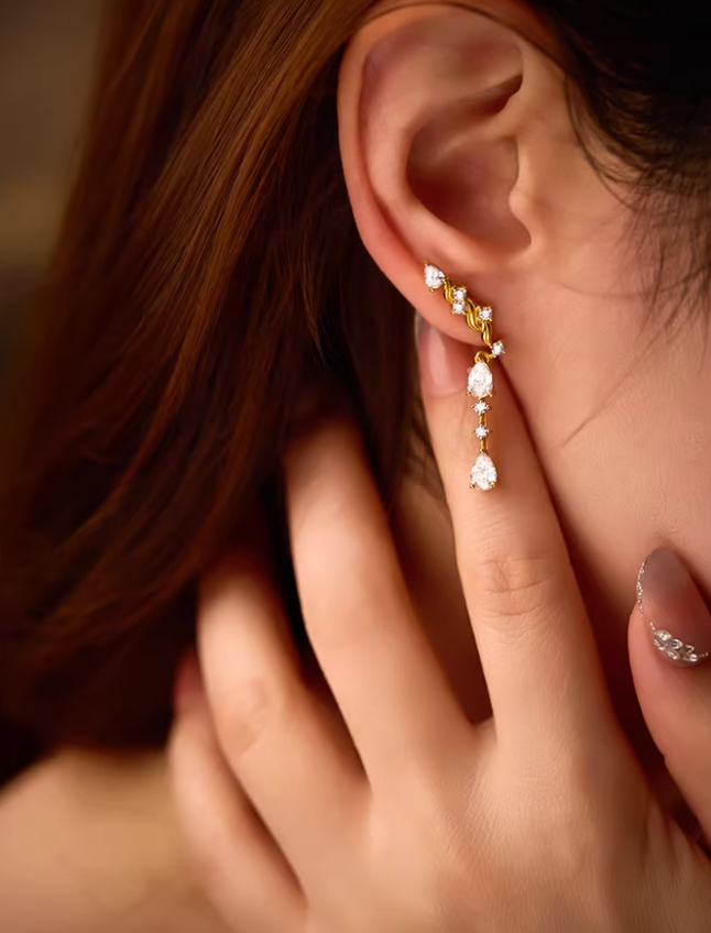 Golden Flow Longline Statement Earrings