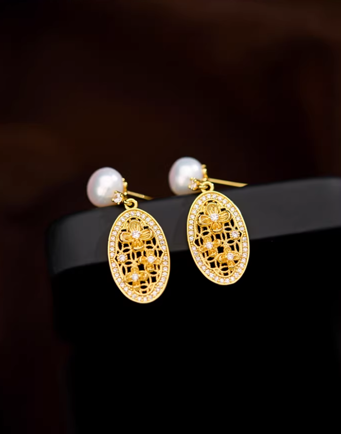 Vintage Pearl Hollow Drop Earrings